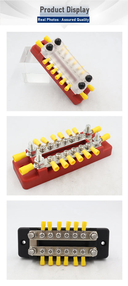 150A 6-terminal double row bus bar junction block with M8 terminals for marine, RV and solar DC systems