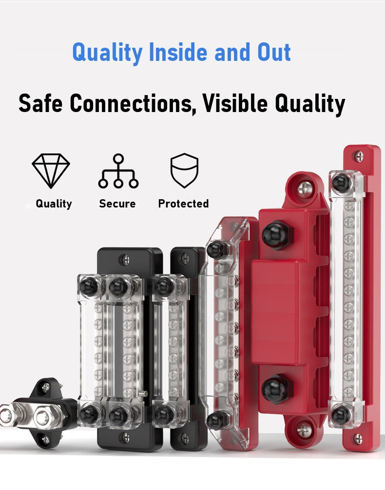 150A 6-terminal double row bus bar junction block with M8 terminals for marine, RV and solar DC systems