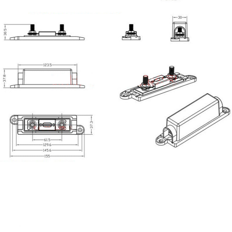 ANL fuse holder kit with marine-grade M8 stainless steel studs, clear acrylic body and insulating cover