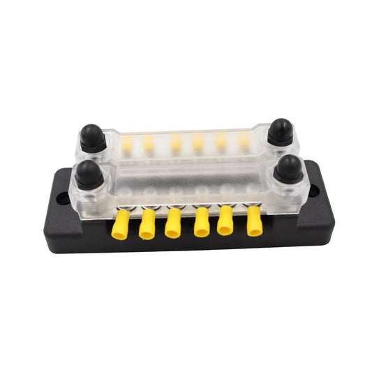 150A 6-terminal double row bus bar junction block with M8 terminals for marine, RV and solar DC systems