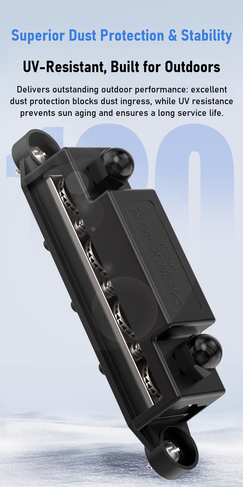 150A 6-terminal double row bus bar junction block with M8 terminals for marine, RV and solar DC systems