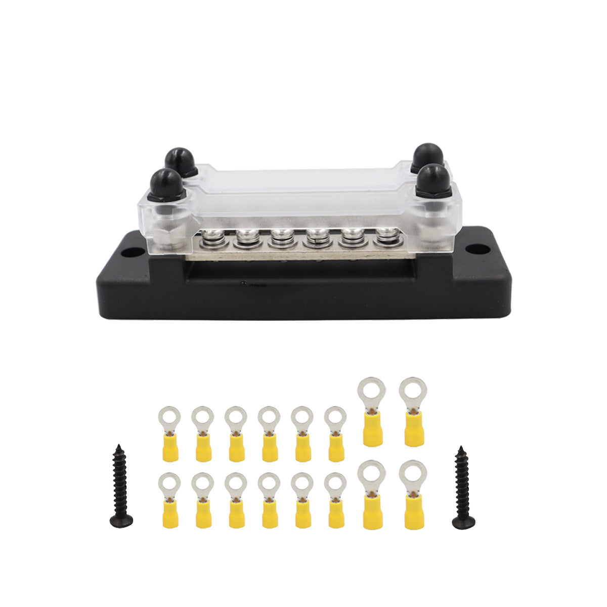 150A 6-terminal double row bus bar junction block with M8 terminals for marine, RV and solar DC systems